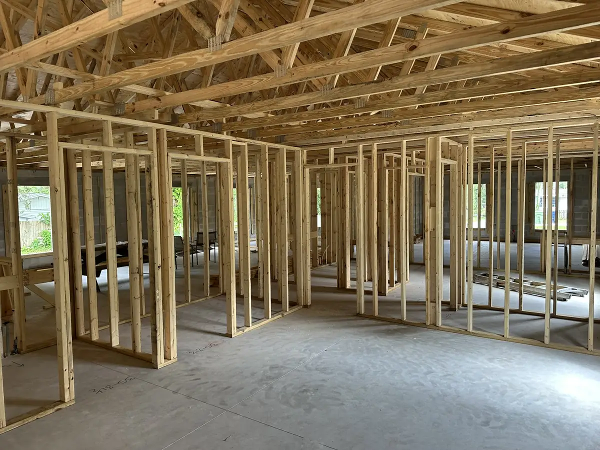 Interior wall framing inside a home under construction