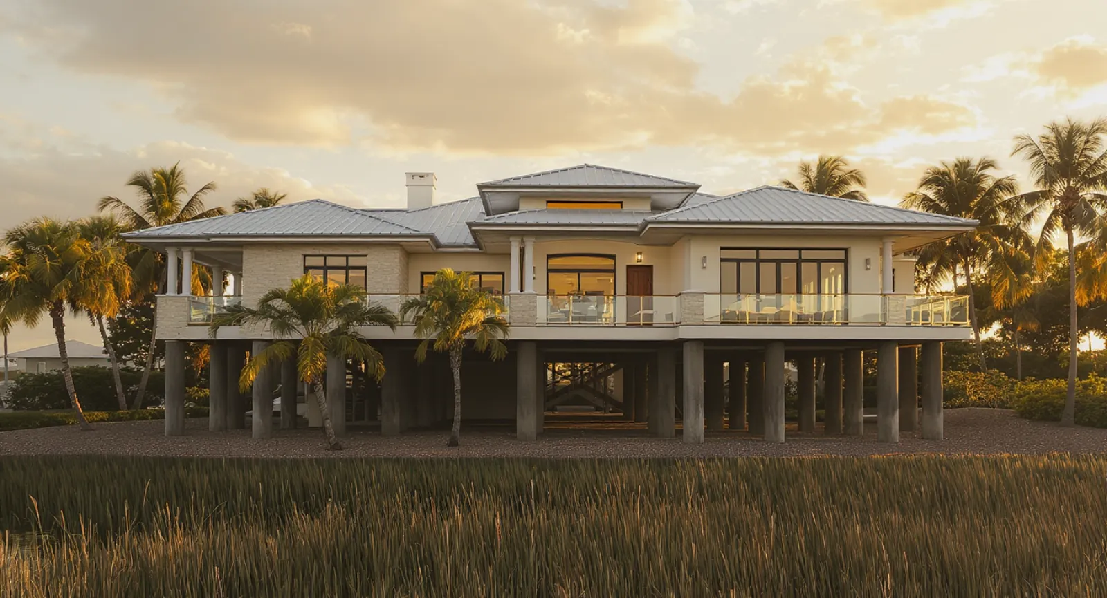 An elevated coastal Florida home raised above the flood elevation
